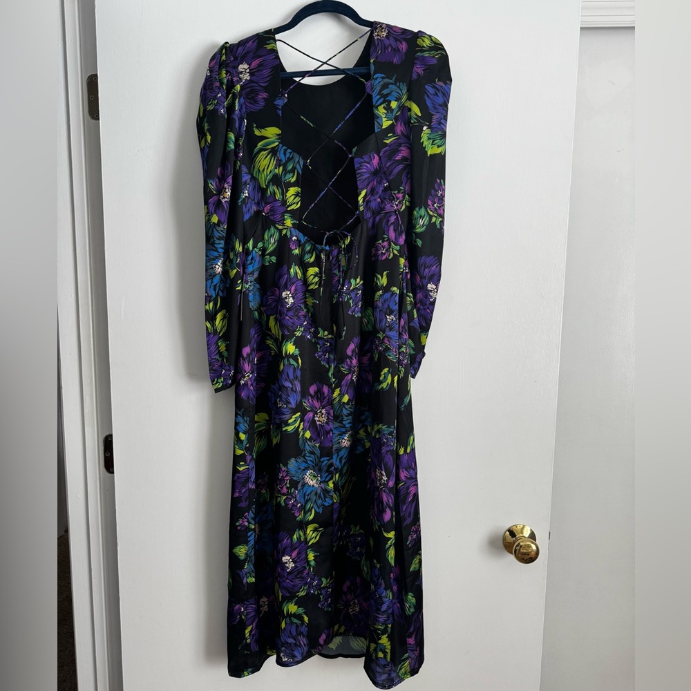 Adelyn Rae Black and Purple Floral Backless Dress